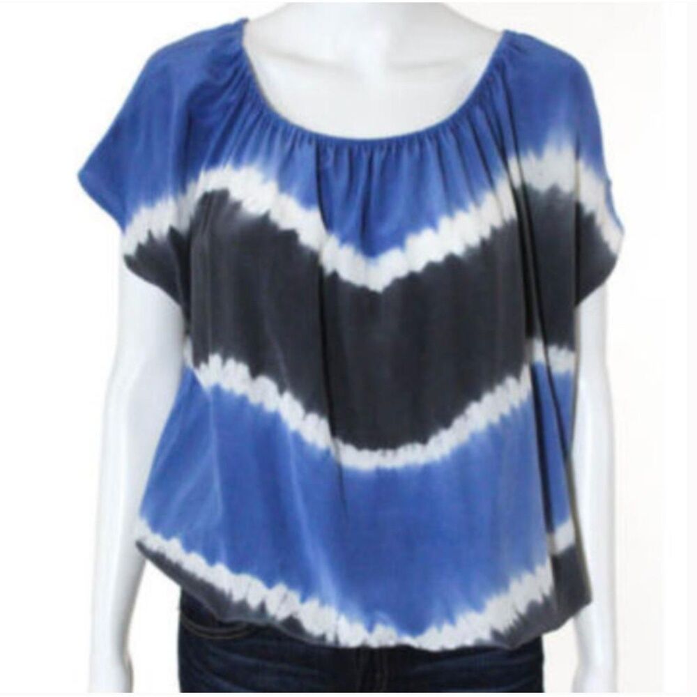 Joie Short Sleeve Striped Tie Dye Top Blue Black White Small